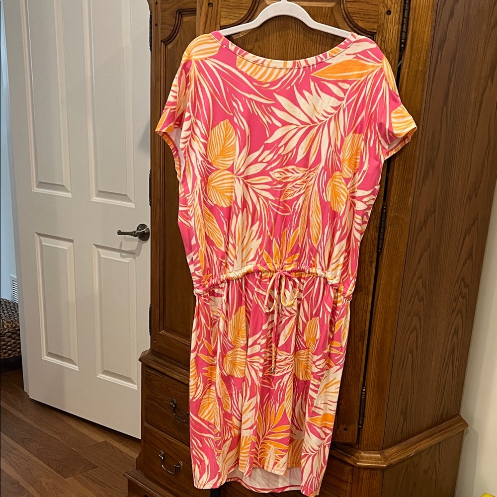 Belle by Kim Gravel Vibrant Pink and Orange Midi Dress